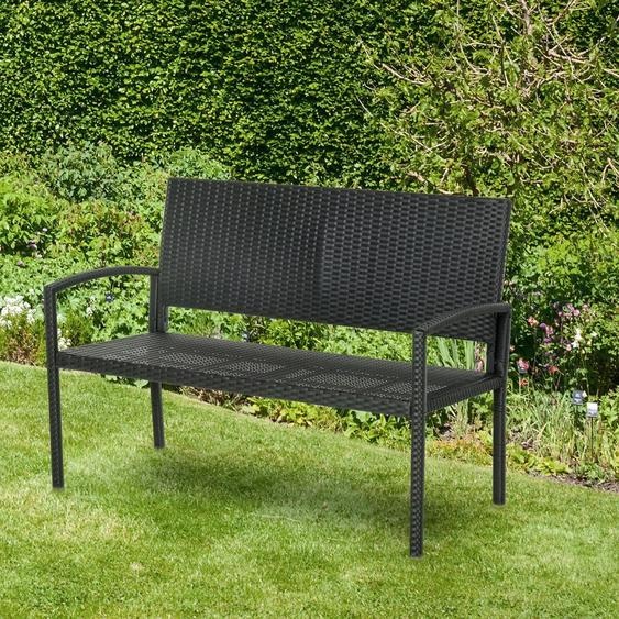 Banc de jardin - Banc dextérieur - Tressé des deux côtés - Poly rotin & cadre acier - Résistant aux intempéries - Avec accoudoirs - Montage facile - 122x60x85 cm - Noir