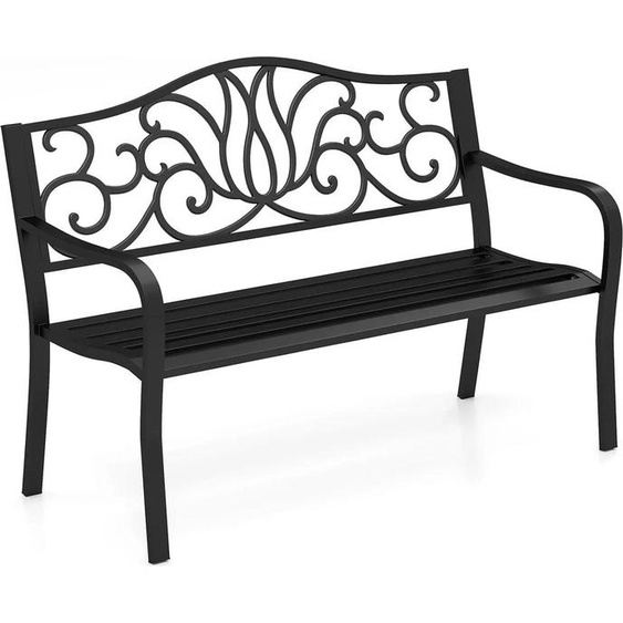Banc de jardin - Banc métallique 2 places - Avec dossier et accoudoirs - Pour balcon et terrasse - Résistant aux intempéries - Montage nécessaire - Noir