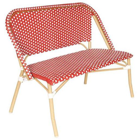 Banc de jardin en alumunium et rotin synthétique blanc et rouge - Oviala
