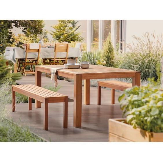 Banc de jardin en bois deucalyptus - BELIANI - MONSANO - 3 personnes - Urbain - Jaune