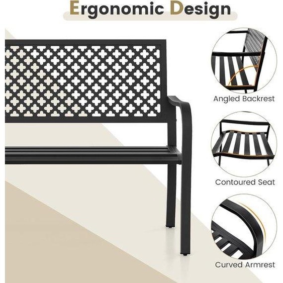 Banc de jardin en métal - Banc dextérieur 2 places - Détente au jardin - Structure robuste - 127 cm de large - noir