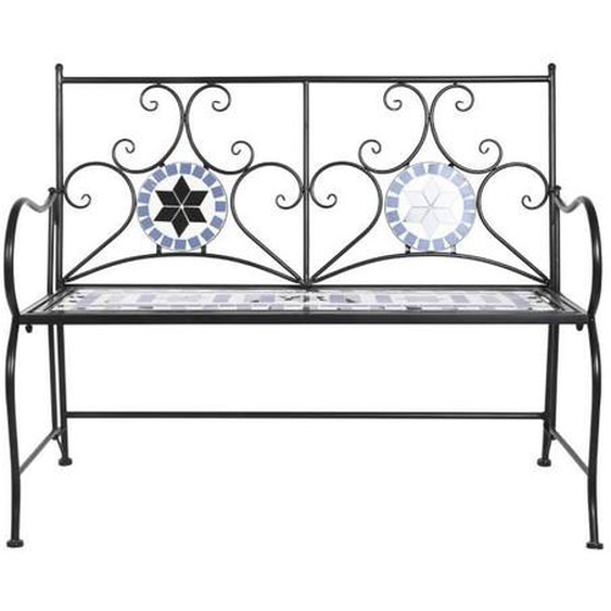 Banc de jardin en métal noir et céramique multicolore - PEGANE - Design - Extérieur - 2 personnes - 111x54x88 cm