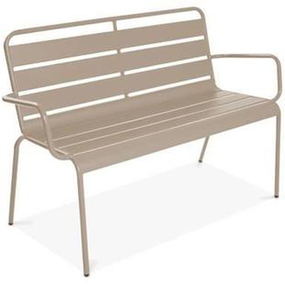 Banc de jardin en métal taupe - OVIALA - Palavas - Dossier et accoudoirs - Style industriel