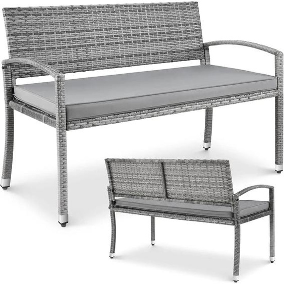 Banc de jardin en polyrotin - Banc dextérieur 2 places - Résistant aux intempéries - Avec coussins dassise - Structure métallique supportant jusquà 320 kg - 122 x 60 x 90 cm - Gris