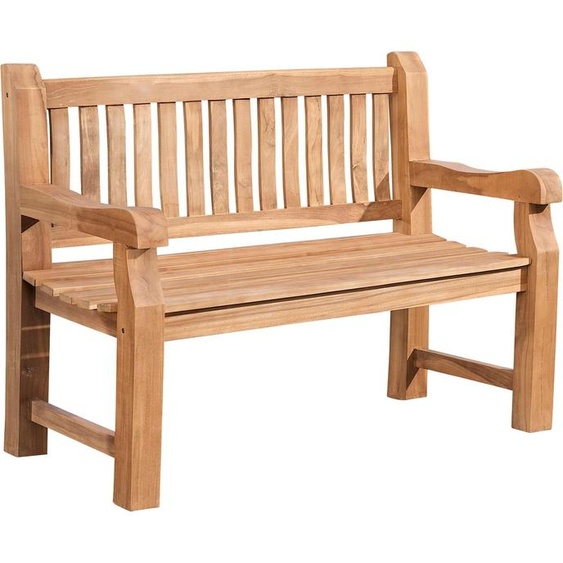 Banc de jardin en teck Jackson V2, avec dossier, résistant aux intempéries, stable et massif | Couleur : teck | Dimensions : 120 cm