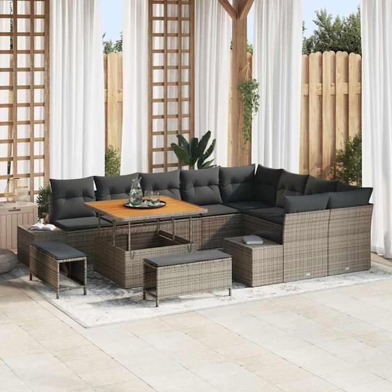 Banc de jardin – Ensemble de mobilier dextérieur – Ensemble lounge – Coin salon – Pour 4 personnes – Structure en acier – Rotin synthétique résistant aux UV