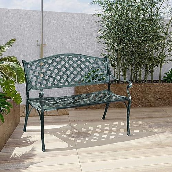 Banc de jardin, fonte, banc en fer, charge maximale 210 kg, banc de repos, meubles de jardin, banc avec cadre en acier, banc métallique avec dossiers, 102 x 62 x 83 cm