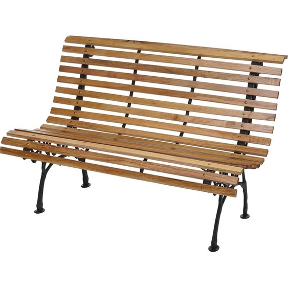 Banc de jardin HWC-F97, Banc de parc Banc en bois, 2 places fonte bois 122cm 22kg ~ marron clair