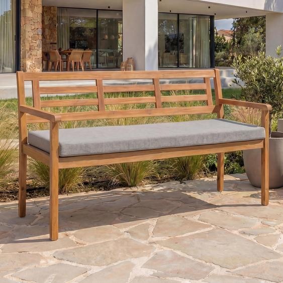 Banc de jardin HWC-N47, banc de parc Banc en bois, bois massif dacacia MVG ~ coussin gris
