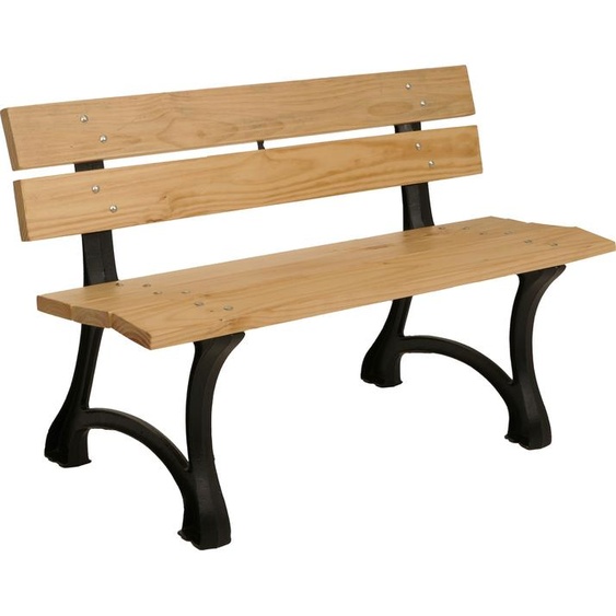 Banc de jardin HWC-O20, Banc de parc Banc en bois 2 places, fonte bois pin, 125cm ~ marron clair