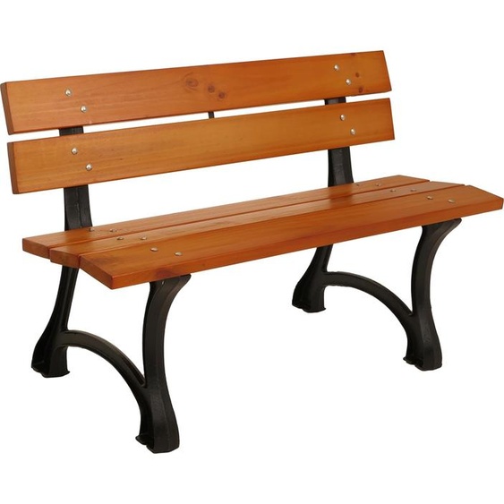 Banc de jardin HWC-O20, Banc de parc Banc en bois 2 places, fonte bois pin, 125cm ~ teck