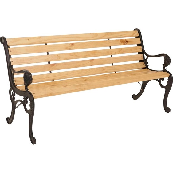 Banc de jardin HWC-O25, Banc de parc Banc en bois 3 places, fonte bois pin, 164cm ~ naturel