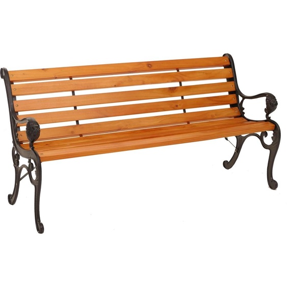 Banc de jardin HWC-O25, Banc de parc Banc en bois 3 places, fonte bois pin, 164cm ~ teck