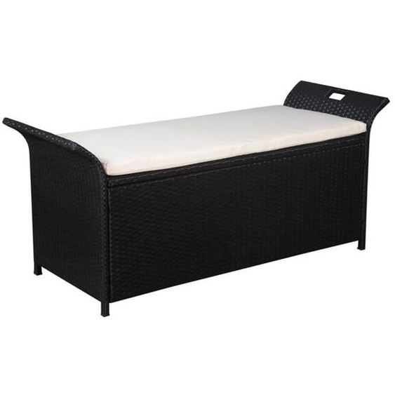 Banc de jardin - Meuble de jardin - 138 cm - Résine tressée - Noir - Rangement intégré