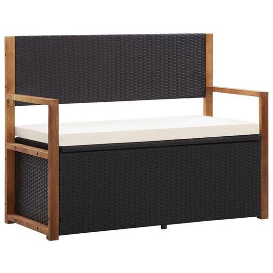 Banc de jardin meuble de patio d exterieur terrasse 115 x 50 x 85 cm resine tressee et bois d acacia noir