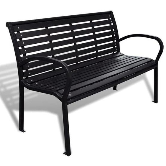 Banc de jardin meuble de patio d exterieur terrasse 125 cm acier et WPC noir