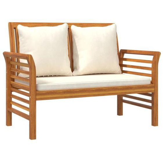 Banc de jardin meuble de patio d exterieur terrasse canape avec coussins blanc creme 120 x 60 x 81 cm bois d acacia soli