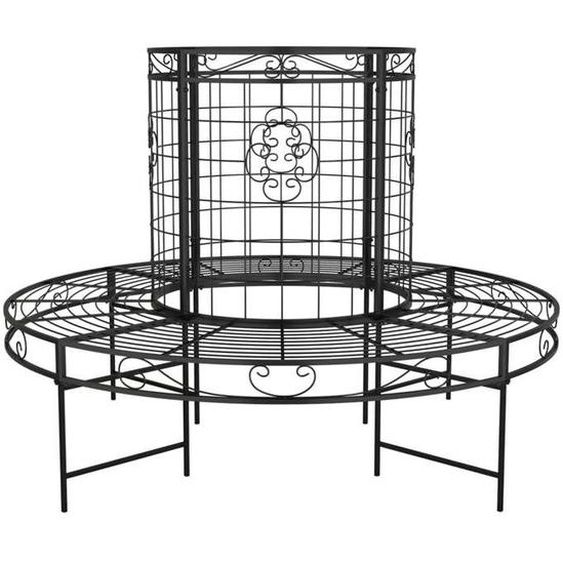Banc de jardin meuble de patio d exterieur terrasse circulaire tour d arbre diametre 137 cm noir acier