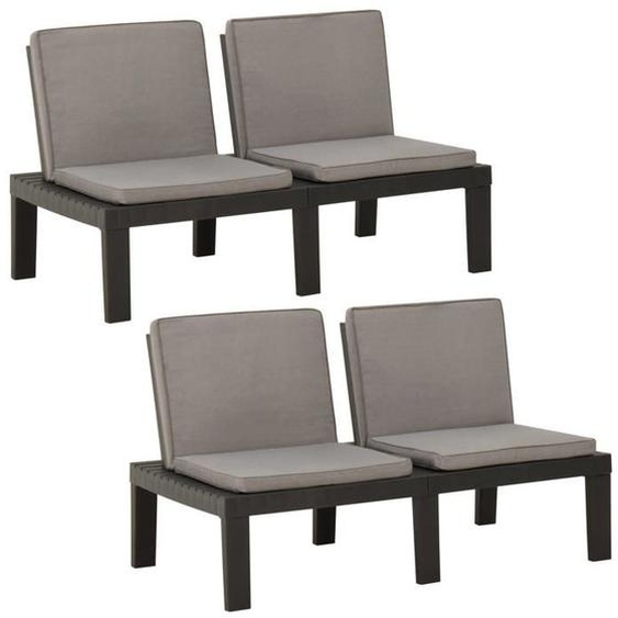 Banc de jardin meuble de patio d exterieur terrasses de salon de jardin avec coussins 2 pcs plastique gris