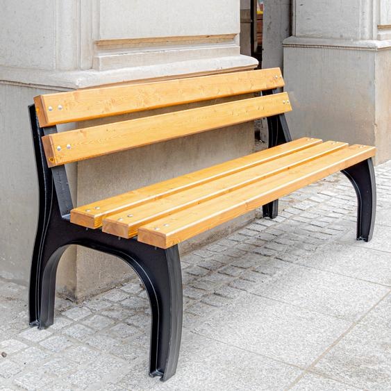 Banc de jardin REKORD Split Tek 170 x 56 x 75 cm en bois massif dépicéa scandinave et fonte - Banc public résistant aux intempéries