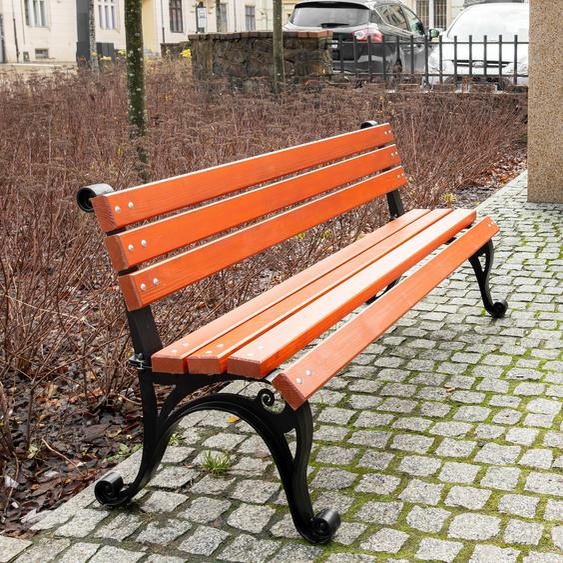 Banc de jardin REKORD WIEDENSKA en acajou 170 x 59 x 73 cm Fonte massive et bois dépicéa scandinave Résistant aux intempéries et ergonomique, pour le jardin et la terrasse
