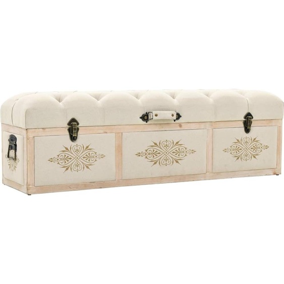 Banc de rangement 110 cm Crème Bois de sapin massif et tissu