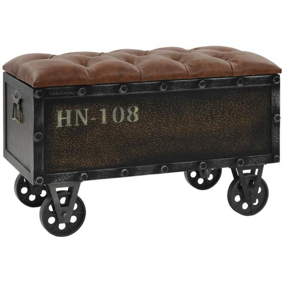 Banc de rangement Bois massif et similicuir 80,5x41x50 cm