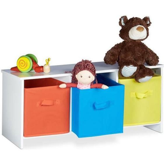 Relaxdays Banc de rangement enfant ALBUS caisse à jouets colorée banc en bois boîte à jouets pliable HxlxP: 35,5 x 81 x 29 cm,