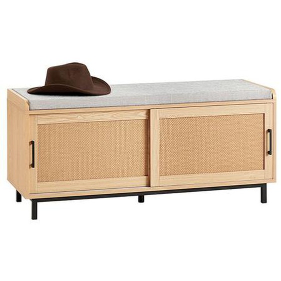 Banc de Rangement FSR154-N SoBuy Meuble de Rangement pour Entrée avec Coussin Rembourré - Façades Rotin Tissé - 110 x 40 x 49
