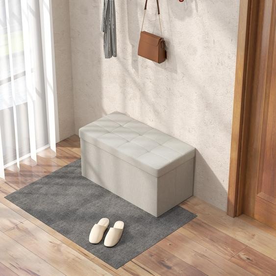 Banc de rangement pliable avec assise en lin, capacité de 84 litres, dimensions 76 x 38 x 38 cm, couleur crème