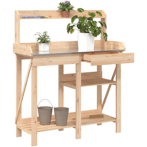 Banc de rempotage avec étagères bois massif de sapin