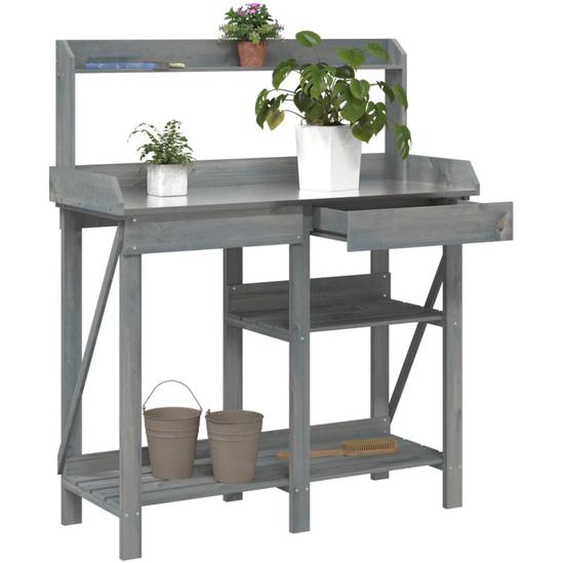 Banc de rempotage avec étagères gris bois massif de sapin