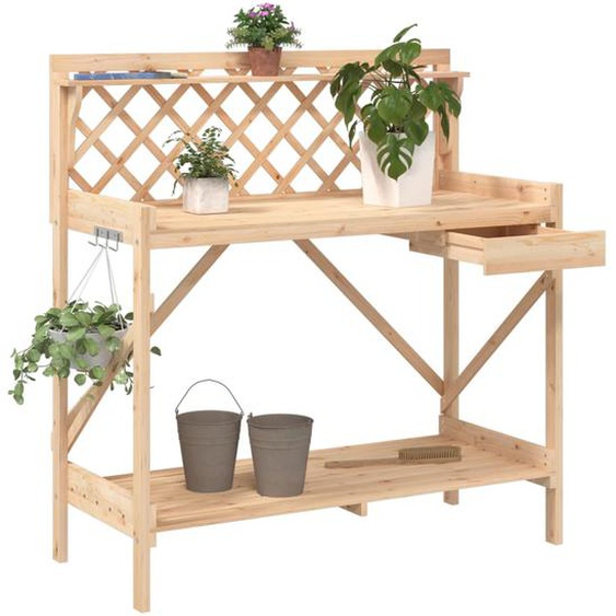 Banc de rempotage avec treillis bois massif de sapin