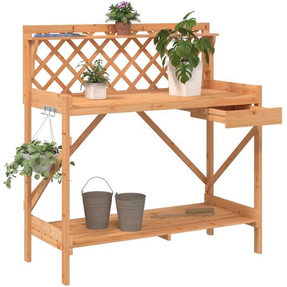 Banc de rempotage avec treillis marron bois massif de sapin