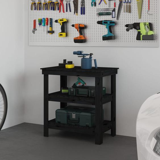Banc de travail Noir 78,5x50x80 cm Bois de pin massif