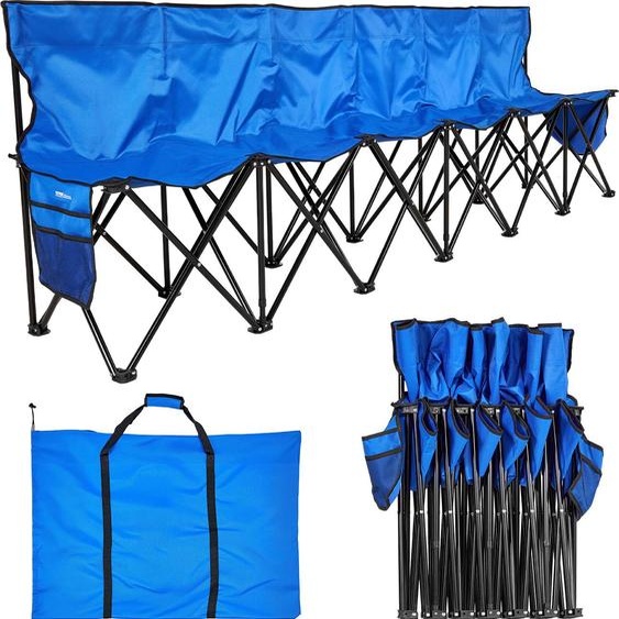 Banc déquipe portable VEVOR Banc de camping (4 personnes) avec poches latérales & sac de transport, banc pliant avec dossier, banc latéral Banc latéral pour le football Baseball Outdoor bleu
