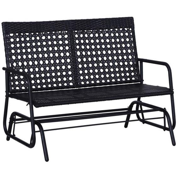 Banc Dextérieur Balancelle De Jardin 2 Places Polyrotin Banc Élégant Pour Détente Plein Air Terrasse Balcon - Noir