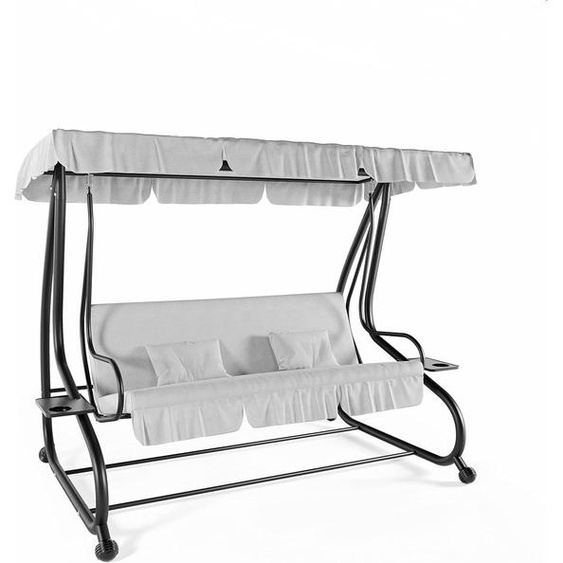 Banc dextérieur pour 3 personnes avec auvent, toit réglable, coussin rembourré, structure robuste en acier laqué, idéal pour le jardin, lextérieur, le balcon ou la terrasse. Dimensions : 200 x 120 x [hauteur]