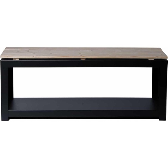 Banc en acier avec siège en bois - Noir/Beige - L 118 x P 29,5 x H 48 cm