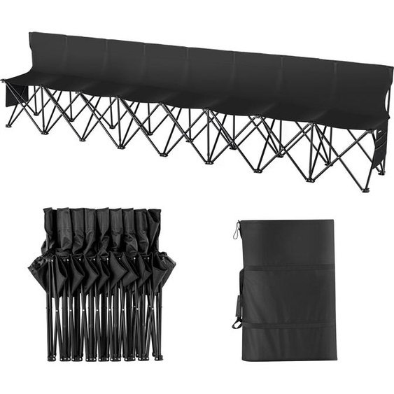 Banc pliable portable VEVOR, banc latéral pliable 8 places, chaise de banc de camping en plein air avec sac de transport et dossier, banc latéral pour sports déquipe pas de montage nécessaire, assise immédiate, noir