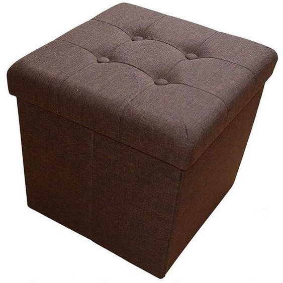 Banc pliable Unyqoos® avec espace de rangement, couleur marron foncé, dimensions 38 x 38 x 38 cm, capacité jusquà 300 kg, structure en MDF et revêtement en lin, comprenant un couvercle amovible et une étagère intérieure