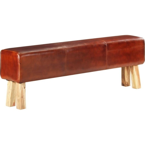 Banc Turnbock-Design 160cm brun cuir véritable bois massif acacia