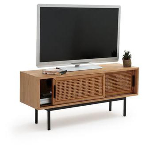 Banc-TV chêne et cannage, 2 portes, Waska