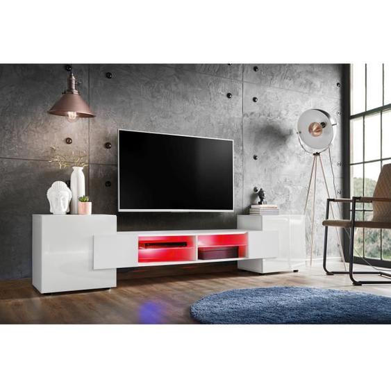 Banc TV Merano Komodee - LED RGB - Blanc - Version 1 - L230cm x H53cm x P35cm
