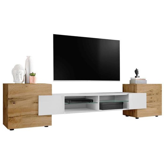 Banc TV Merano Komodee - sans LED - Wotan Blanc Wotan - 230 x 53 x 35 cm