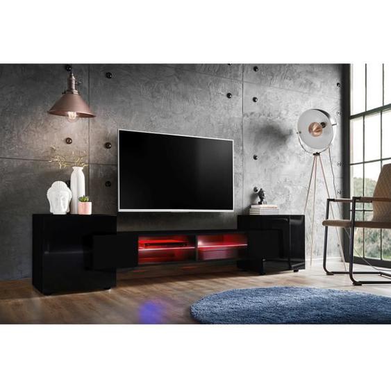 Banc TV Merano Version 1 Komodee - avec eclairage LED RGB - Noir et Noir - 230 x 53 x 35 cm