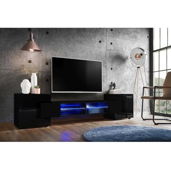 Banc TV Merano Version 1 Komodee - LED Bleues - Noir Brillant et Noir - 230 x 53 x 35 cm