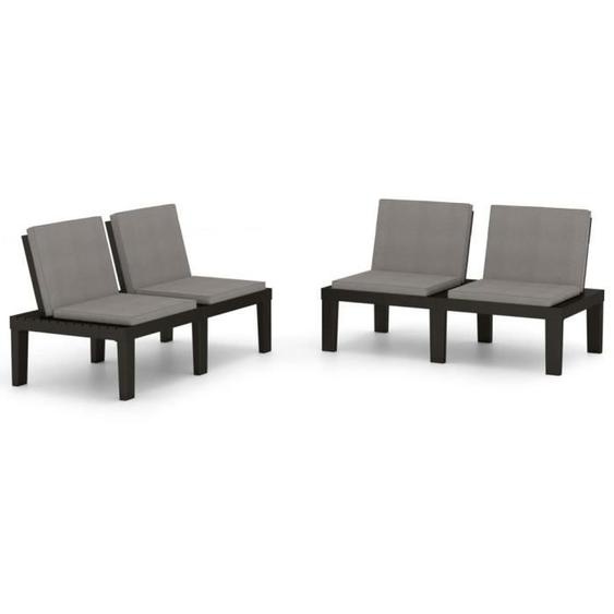 Bancs de salon de jardin - AKOZON - Gris - 2 personnes - Coussins anthracite - Plastique résistant