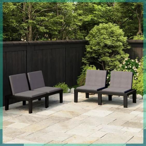 Bancs de salon de jardin avec coussins lot de 2 Plastique Gris-FHE3059826