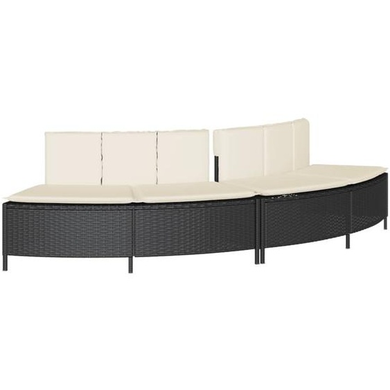 Bancs de spa avec coussins 2 pcs noir résine tressée